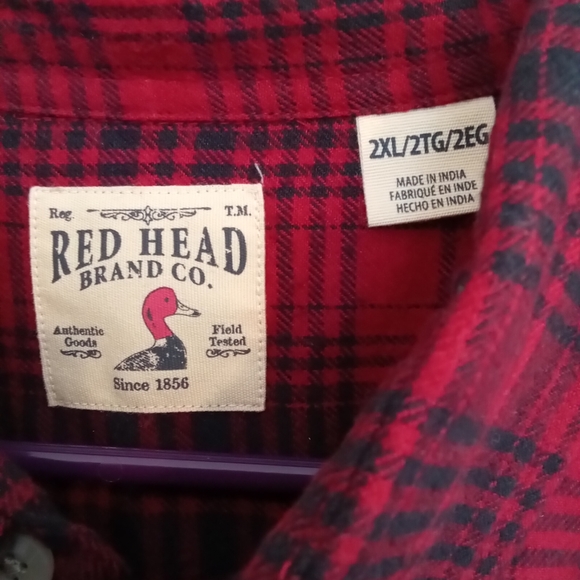 Red Head~Red Long Sleeve Plaid men's shirt - Picture 3 of 4